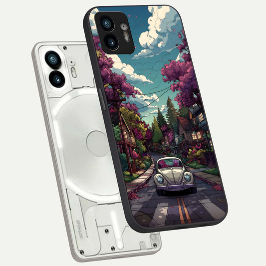  Vintage Street Drive phone case For Nothing Phone 2 showing premium glass back cover with detailed artwork