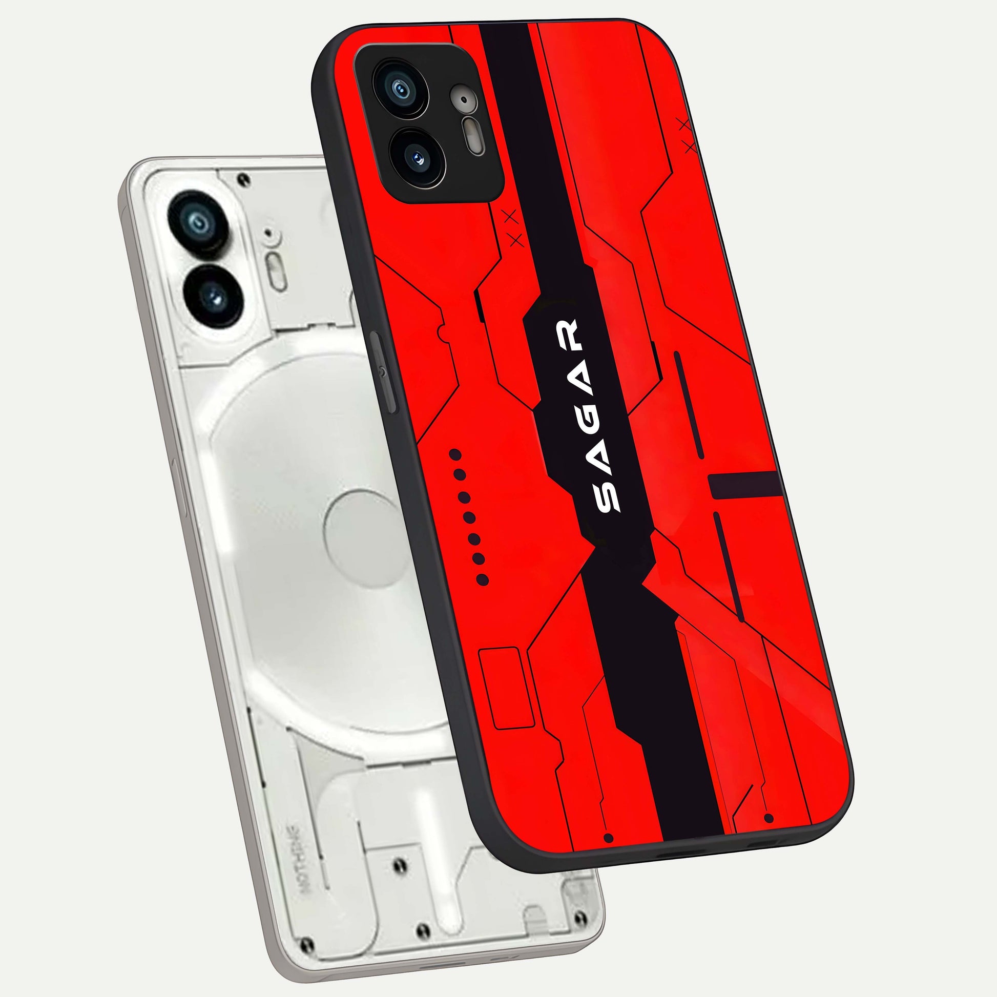  Voltage Rise CYBERPUNK Custom Name phone case For Nothing Phone 2 showing premium custom name glass back cover
