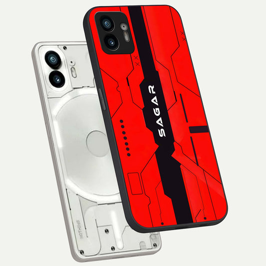 Voltage Rise CYBERPUNK Custom Name phone case For Nothing Phone 2 showing premium custom name glass back cover