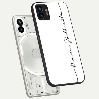  White Tune Custom Name phone case For Nothing Phone 2 showing premium custom name glass back cover