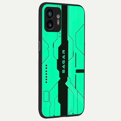  Aqua Tech CYBERPUNK Custom Name back cover For Nothing Phone 2 slim fit glass case with vibrant aesthetic design