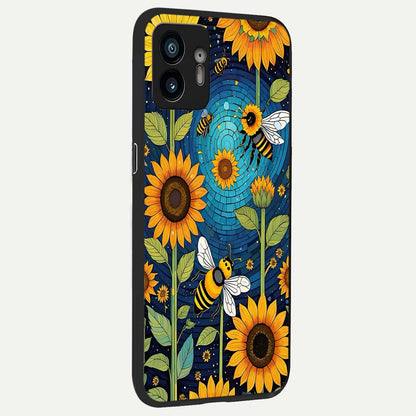  Bees And Sunflowers back cover For Nothing Phone 2 slim fit glass case with vibrant aesthetic design