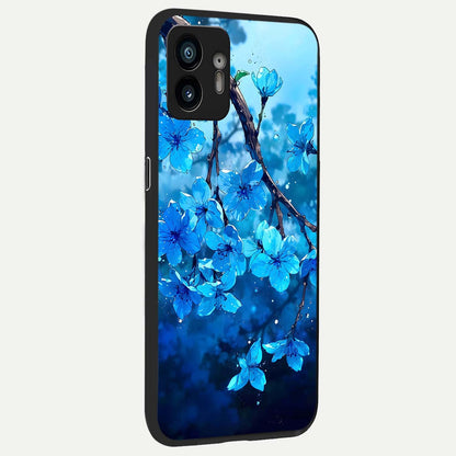 Blue Blossoms Branch back cover For Nothing Phone 2 slim fit glass case with vibrant aesthetic design