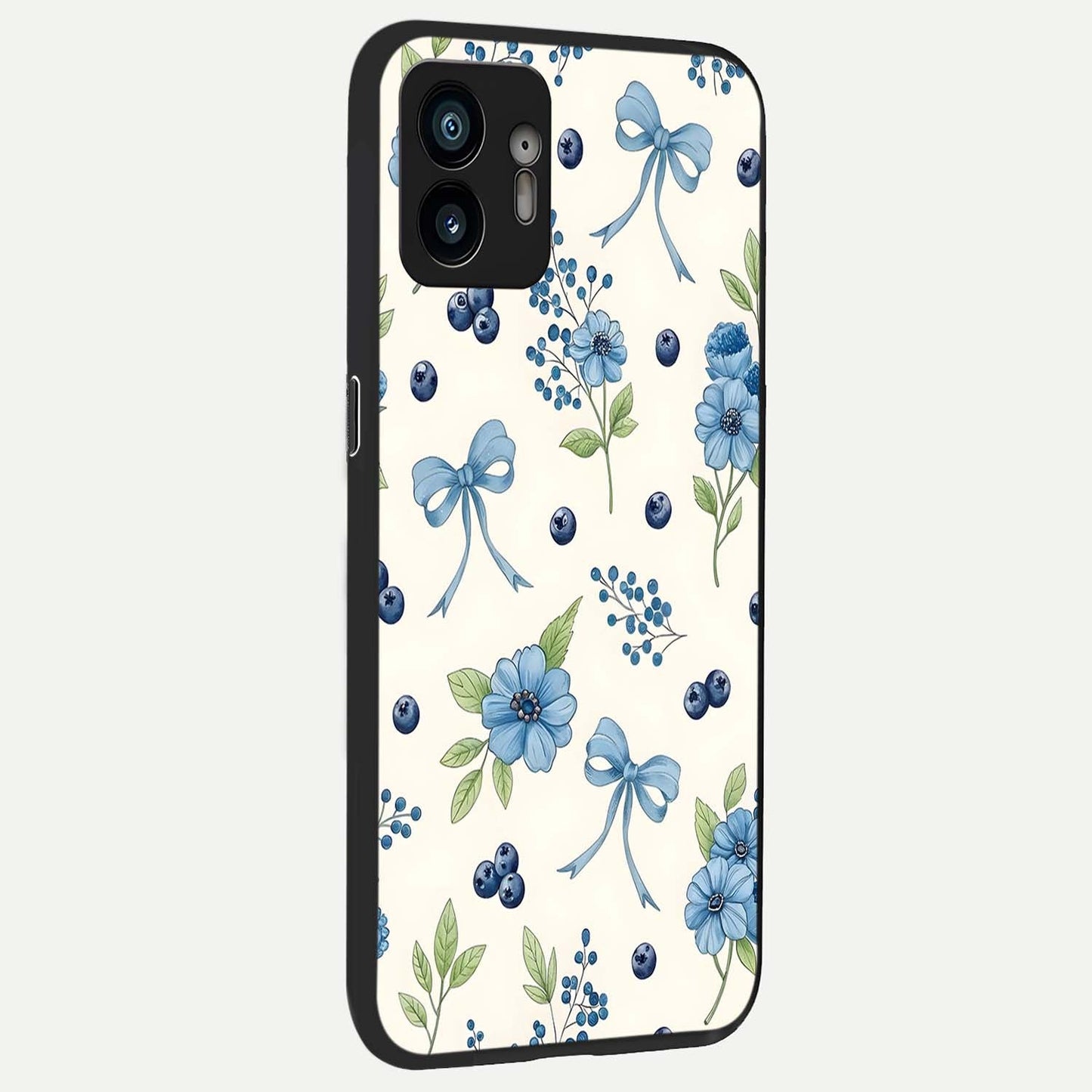  Blue Flower And Bow back cover For Nothing Phone 2 slim fit glass case with vibrant aesthetic design