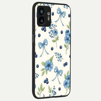  Blue Flower And Bow back cover For Nothing Phone 2 slim fit glass case with vibrant aesthetic design
