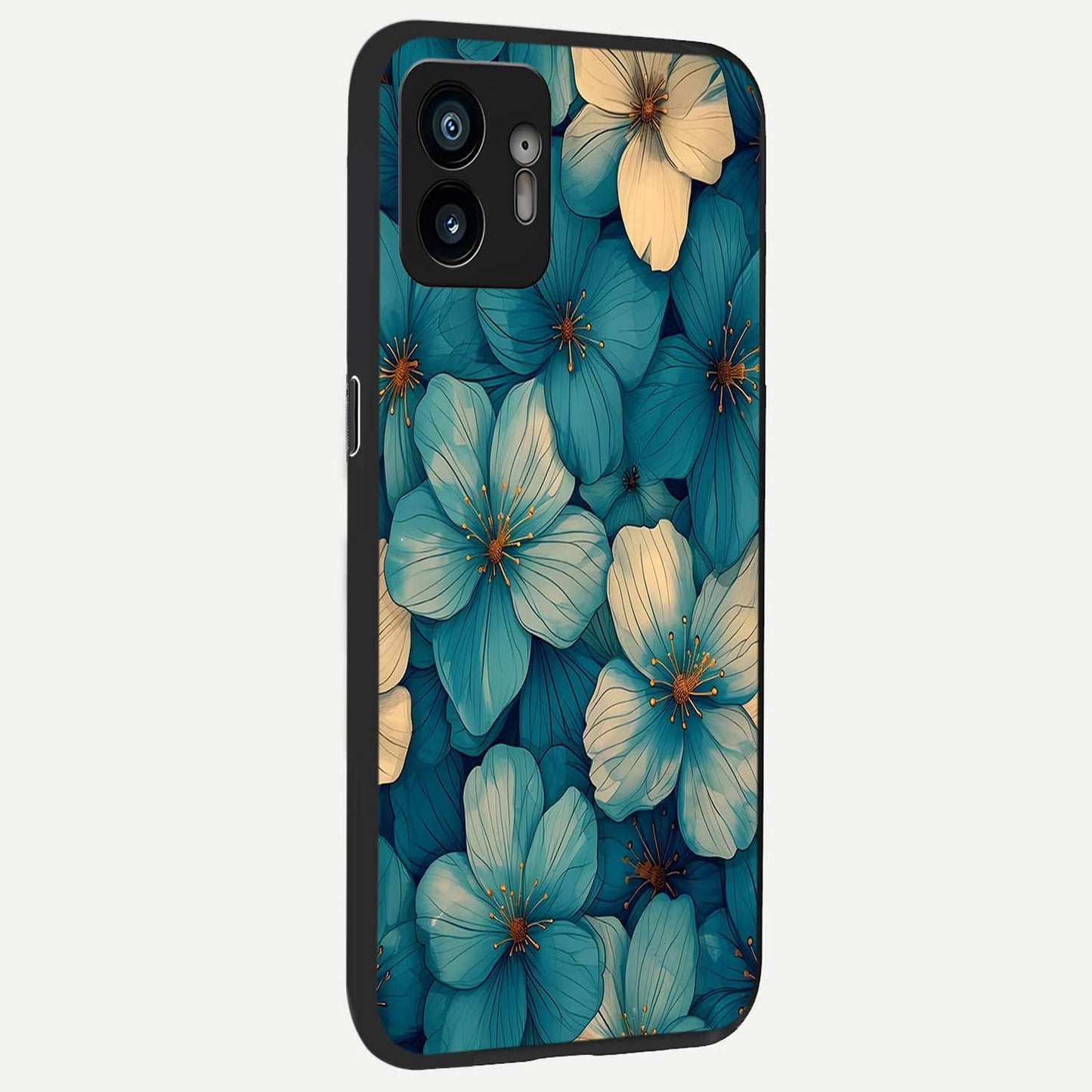  Blue Shade Floral back cover For Nothing Phone 2 slim fit glass case with vibrant aesthetic design