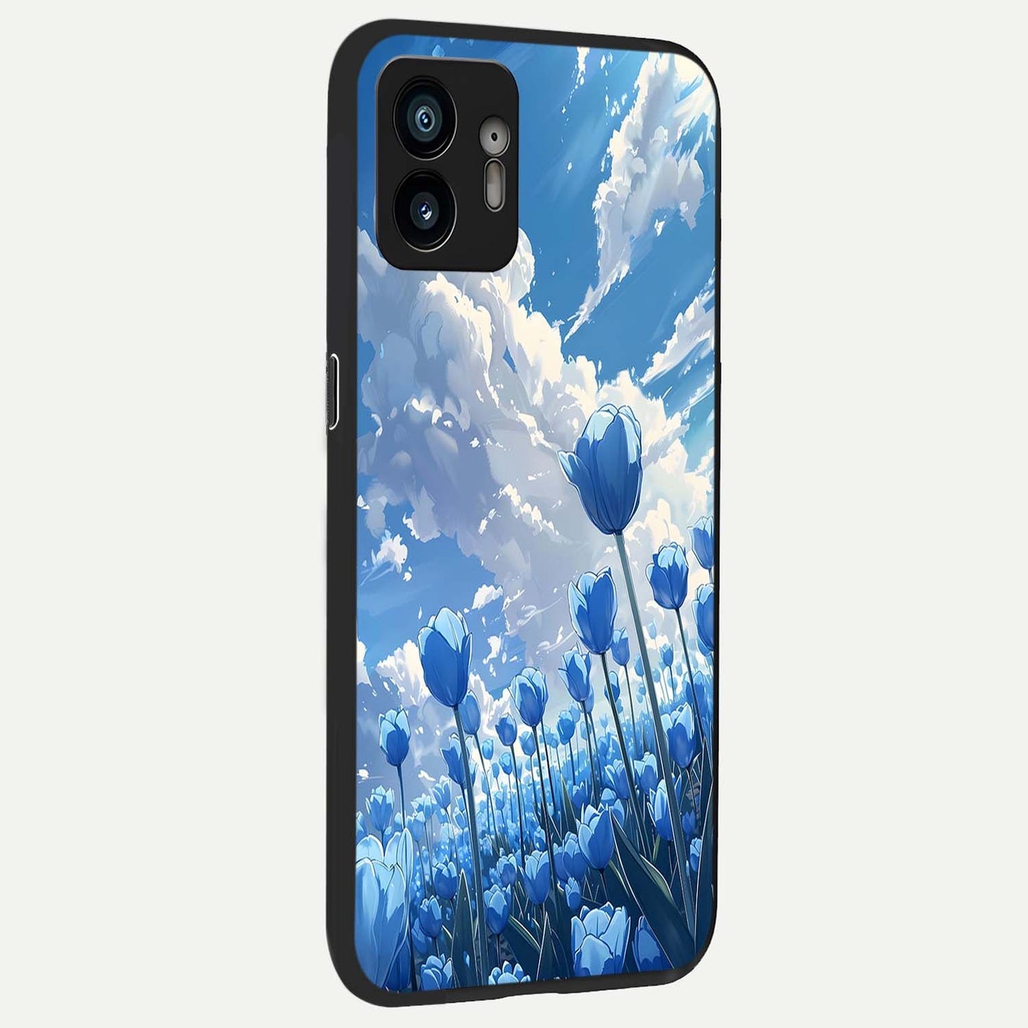  Blue Tulip Clouds back cover For Nothing Phone 2 slim fit glass case with vibrant aesthetic design