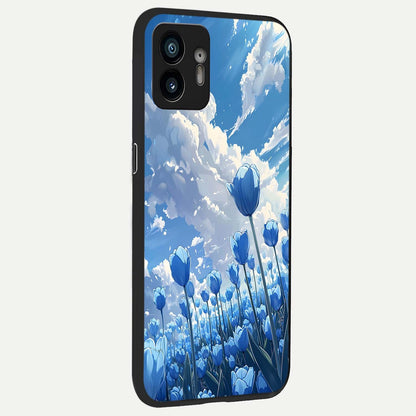  Blue Tulip Clouds back cover For Nothing Phone 2 slim fit glass case with vibrant aesthetic design