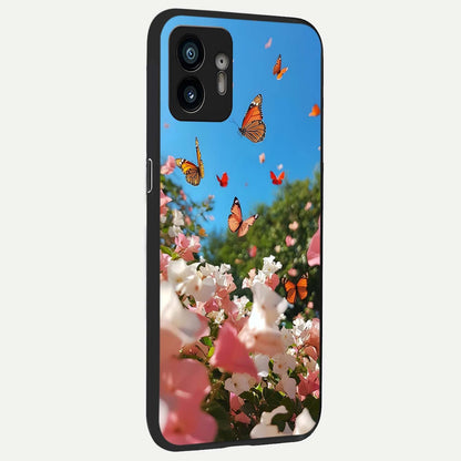  Butterflies In Bloom Sky back cover For Nothing Phone 2 slim fit glass case with vibrant aesthetic design