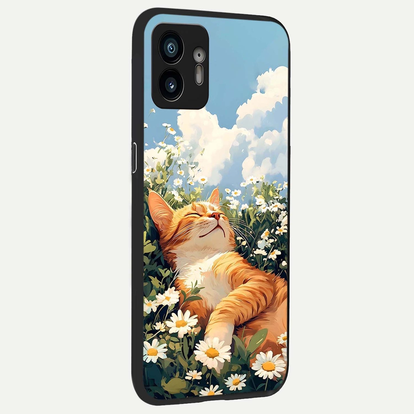  Cat And Flowers View back cover For Nothing Phone 2 slim fit glass case with vibrant aesthetic design