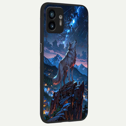  Celestial Wolf Howl back cover For Nothing Phone 2 slim fit glass case with vibrant aesthetic design