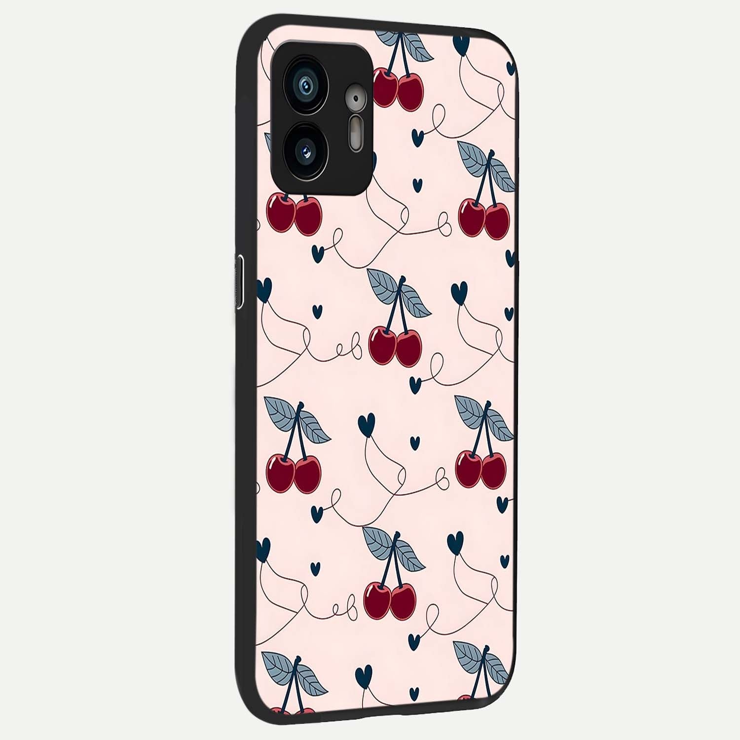  Cherry Heart Line back cover For Nothing Phone 2 slim fit glass case with vibrant aesthetic design