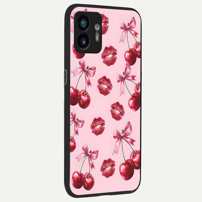  Cherry With Lips back cover For Nothing Phone 2 slim fit glass case with vibrant aesthetic design
