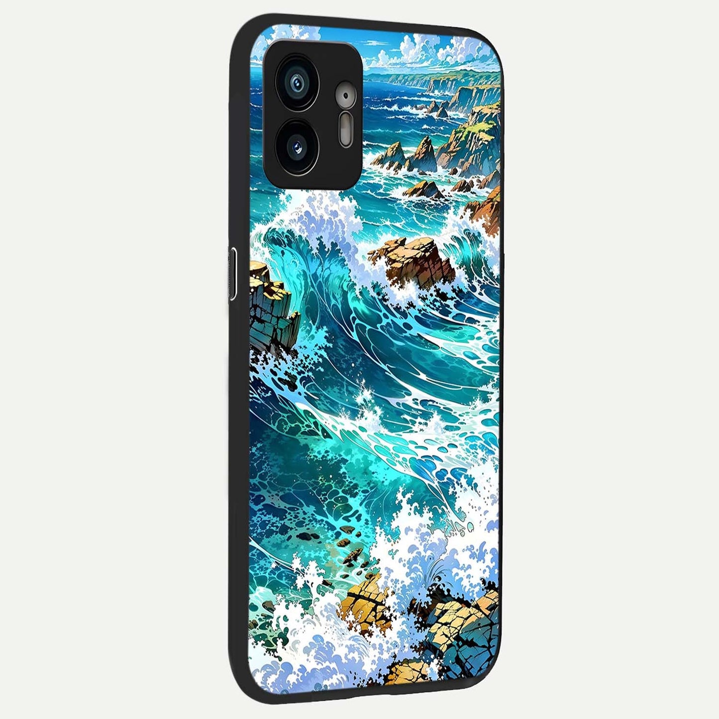  Coastal Blue Waves back cover For Nothing Phone 2 slim fit glass case with vibrant aesthetic design