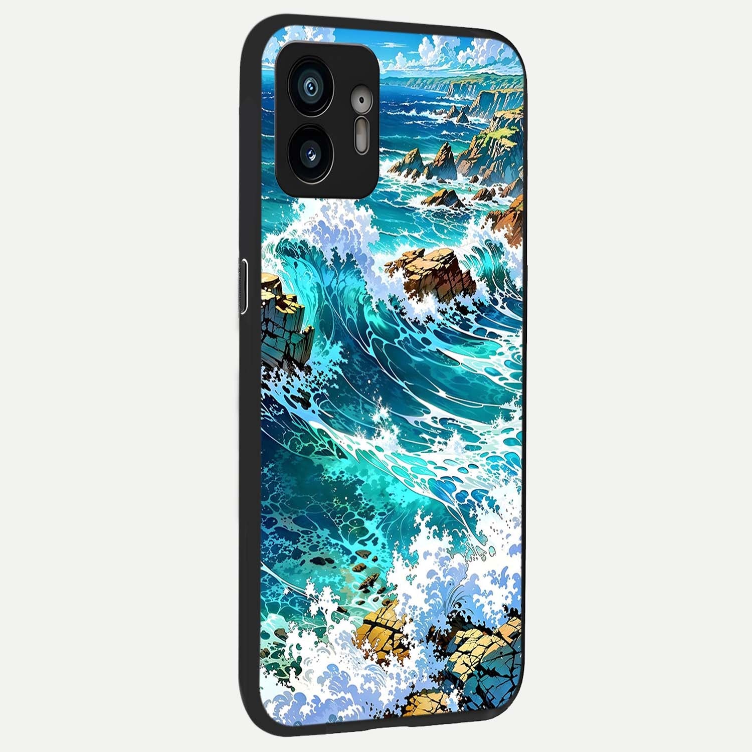  Coastal Blue Waves back cover For Nothing Phone 2 slim fit glass case with vibrant aesthetic design