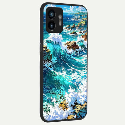  Coastal Blue Waves back cover For Nothing Phone 2 slim fit glass case with vibrant aesthetic design