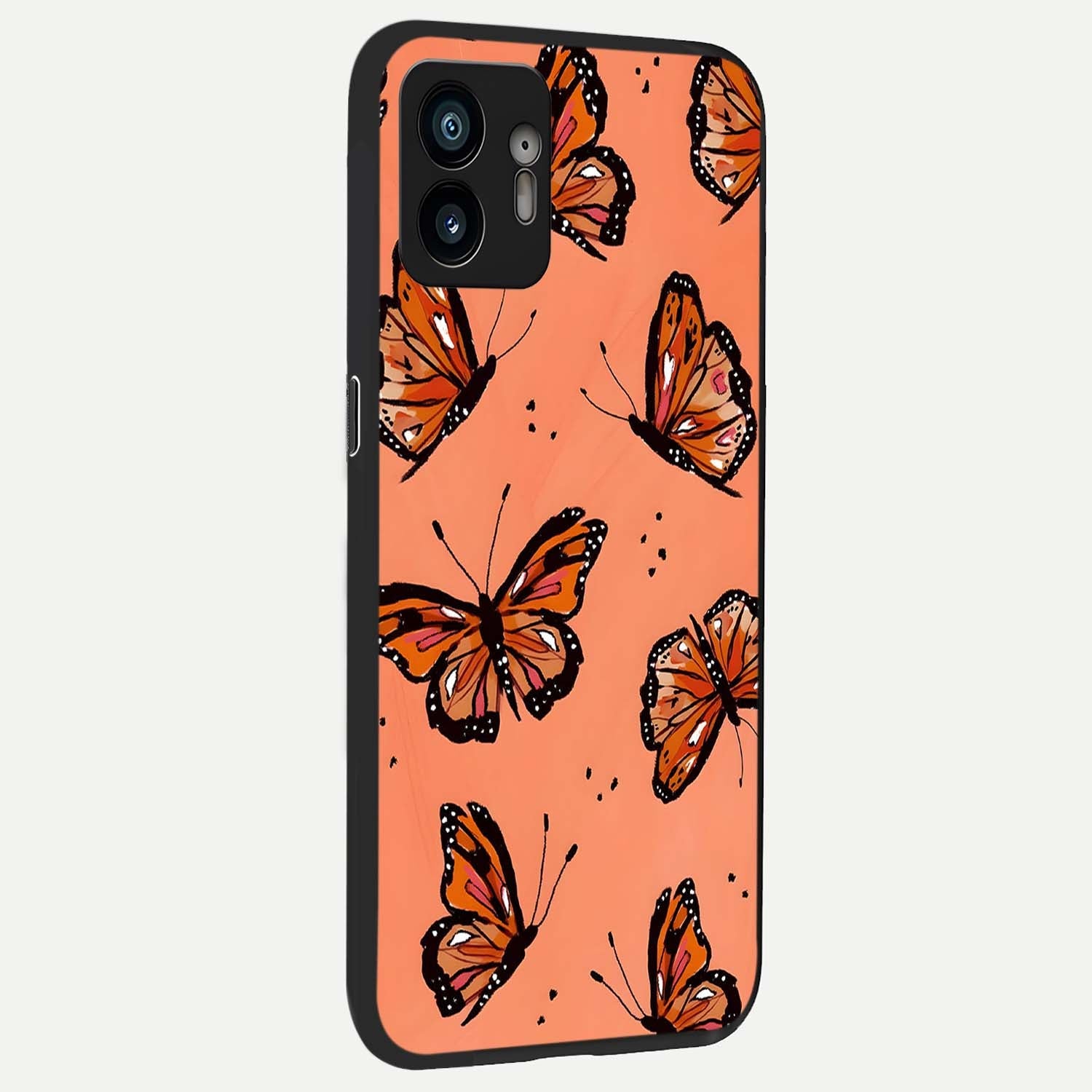  Coral Wing Butterfly back cover For Nothing Phone 2 slim fit glass case with vibrant aesthetic design
