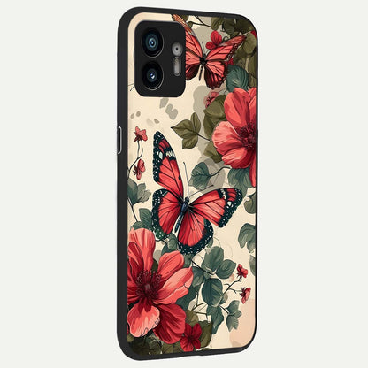  Crimson Butterfly Garden back cover For Nothing Phone 2 slim fit glass case with vibrant aesthetic design