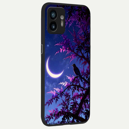  Crow And Moon Scenery back cover For Nothing Phone 2 slim fit glass case with vibrant aesthetic design