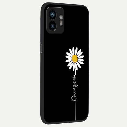  Custom Name White Flower back cover For Nothing Phone 2 slim fit glass case with vibrant aesthetic design
