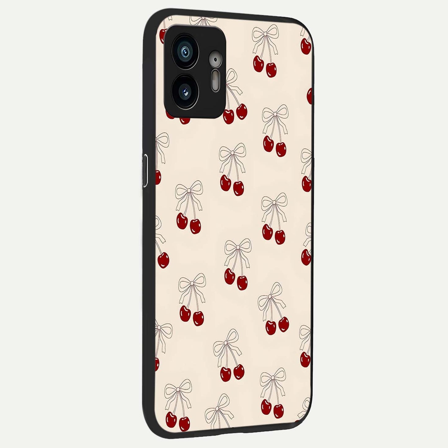  Cute Cherry Pattern back cover For Nothing Phone 2 slim fit glass case with vibrant aesthetic design