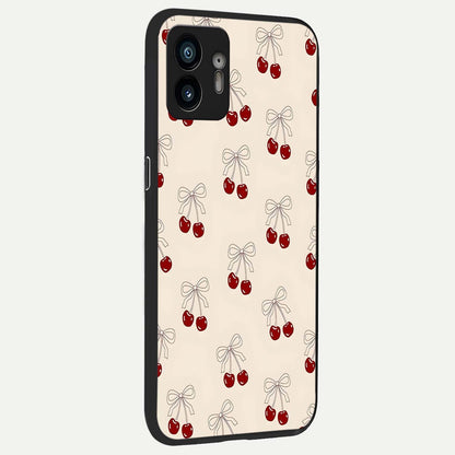  Cute Cherry Pattern back cover For Nothing Phone 2 slim fit glass case with vibrant aesthetic design