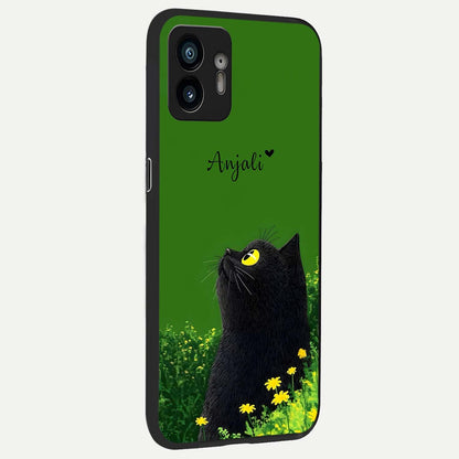  Emerald Cat Custom Name back cover For Nothing Phone 2 slim fit glass case with vibrant aesthetic design