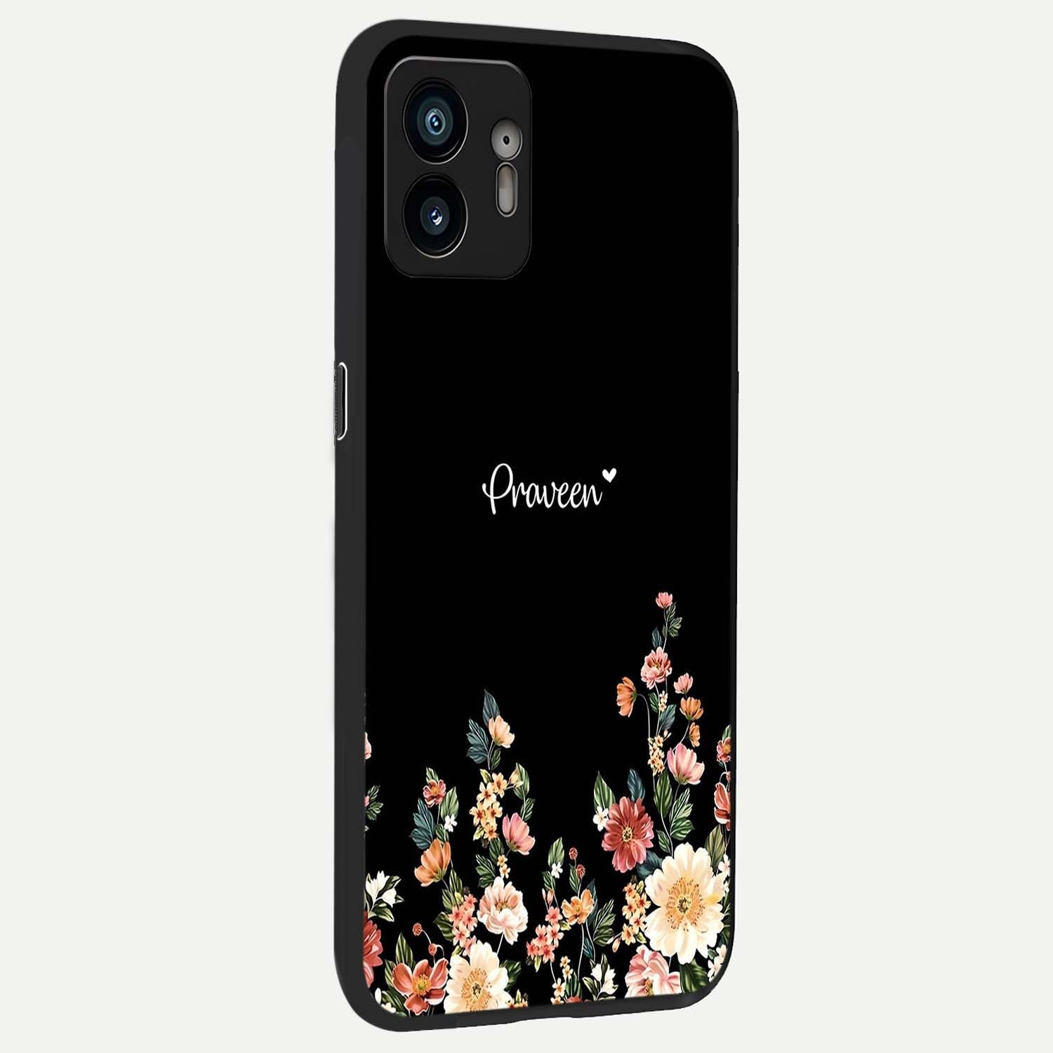  Floral Design Personalized Custom Name back cover For Nothing Phone 2 slim fit glass case with vibrant aesthetic design