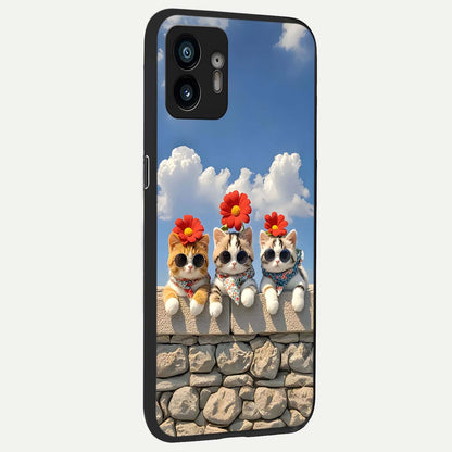  Floral Kitty Squad back cover For Nothing Phone 2 slim fit glass case with vibrant aesthetic design