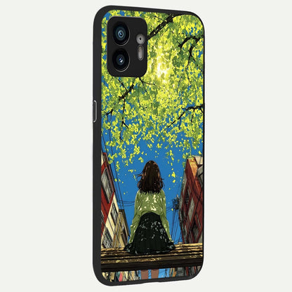  Golden Leaves Glow back cover For Nothing Phone 2 slim fit glass case with vibrant aesthetic design