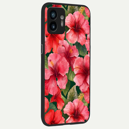  Hibiscus Pattern back cover For Nothing Phone 2 slim fit glass case with vibrant aesthetic design