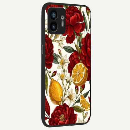  Lemon Rose Charm back cover For Nothing Phone 2 slim fit glass case with vibrant aesthetic design