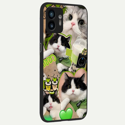 Matcha Cats Mood back cover For Nothing Phone 2 slim fit glass case with vibrant aesthetic design
