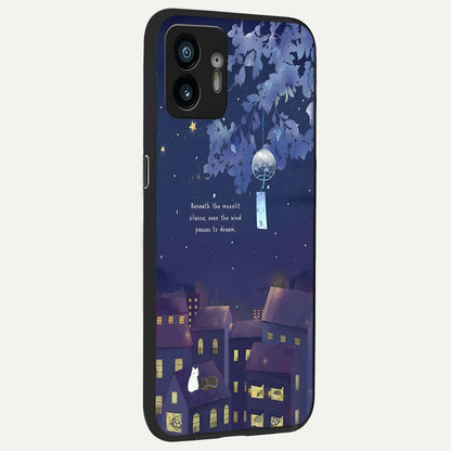  Moonlit Cat Silence back cover For Nothing Phone 2 slim fit glass case with vibrant aesthetic design