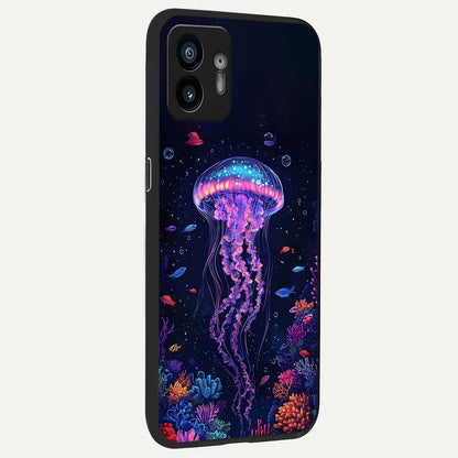  Neon Jellyfish back cover For Nothing Phone 2 slim fit glass case with vibrant aesthetic design