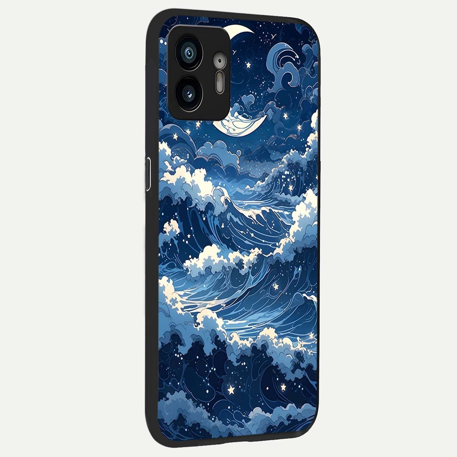  Ocean Moon Waves back cover For Nothing Phone 2 slim fit glass case with vibrant aesthetic design