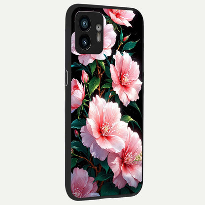  Peach Flower back cover For Nothing Phone 2 slim fit glass case with vibrant aesthetic design