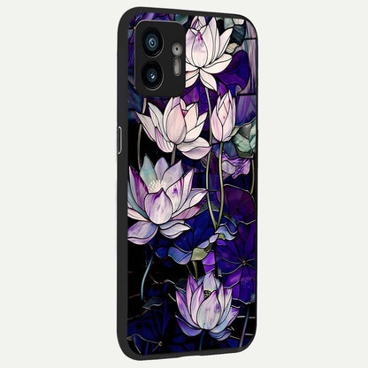  Purple Lotus Pattern back cover For Nothing Phone 2 slim fit glass case with vibrant aesthetic design