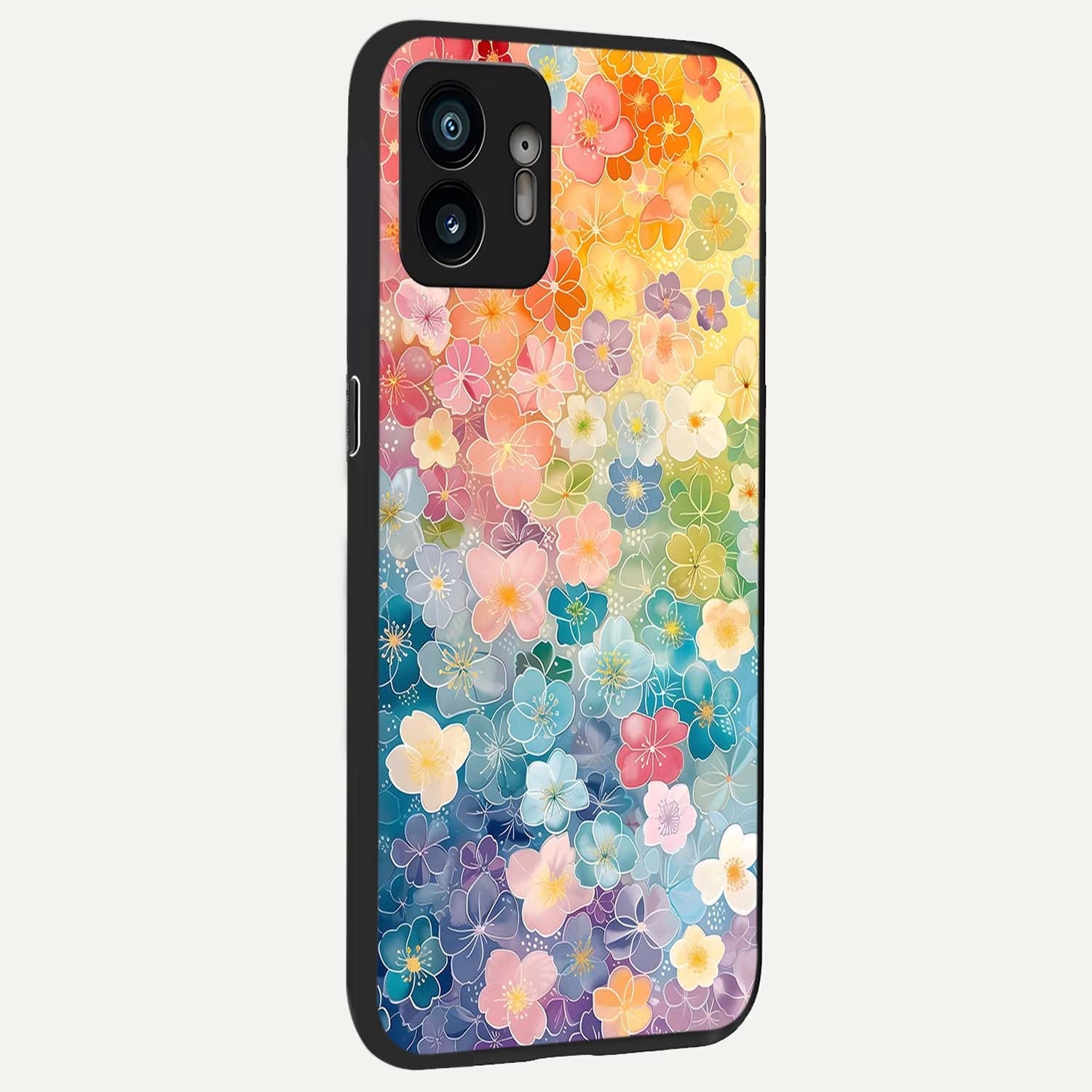  Rainbow Blossom Burst back cover For Nothing Phone 2 slim fit glass case with vibrant aesthetic design