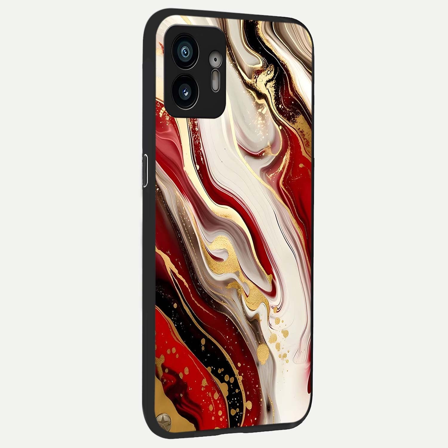  Red And White Marble back cover For Nothing Phone 2 slim fit glass case with vibrant aesthetic design