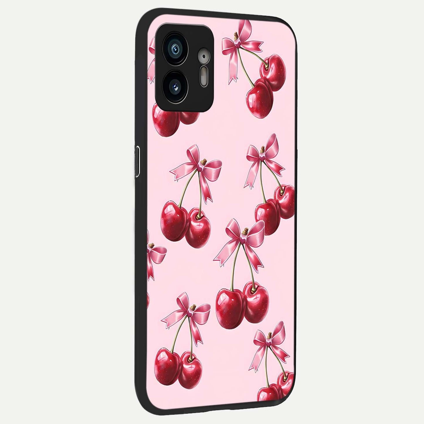  Red Cherries Pattern back cover For Nothing Phone 2 slim fit glass case with vibrant aesthetic design