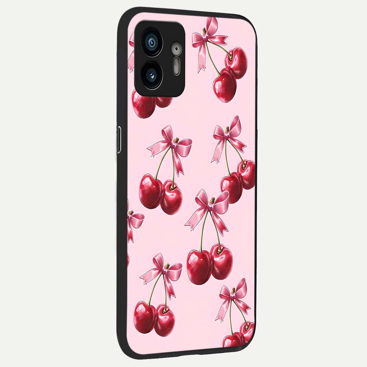  Red Cherries Pattern back cover For Nothing Phone 2 slim fit glass case with vibrant aesthetic design