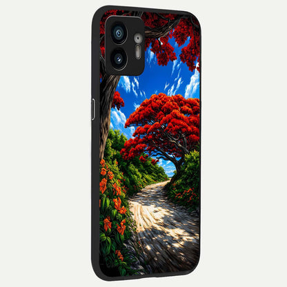  Red Trees Pathway back cover For Nothing Phone 2 slim fit glass case with vibrant aesthetic design