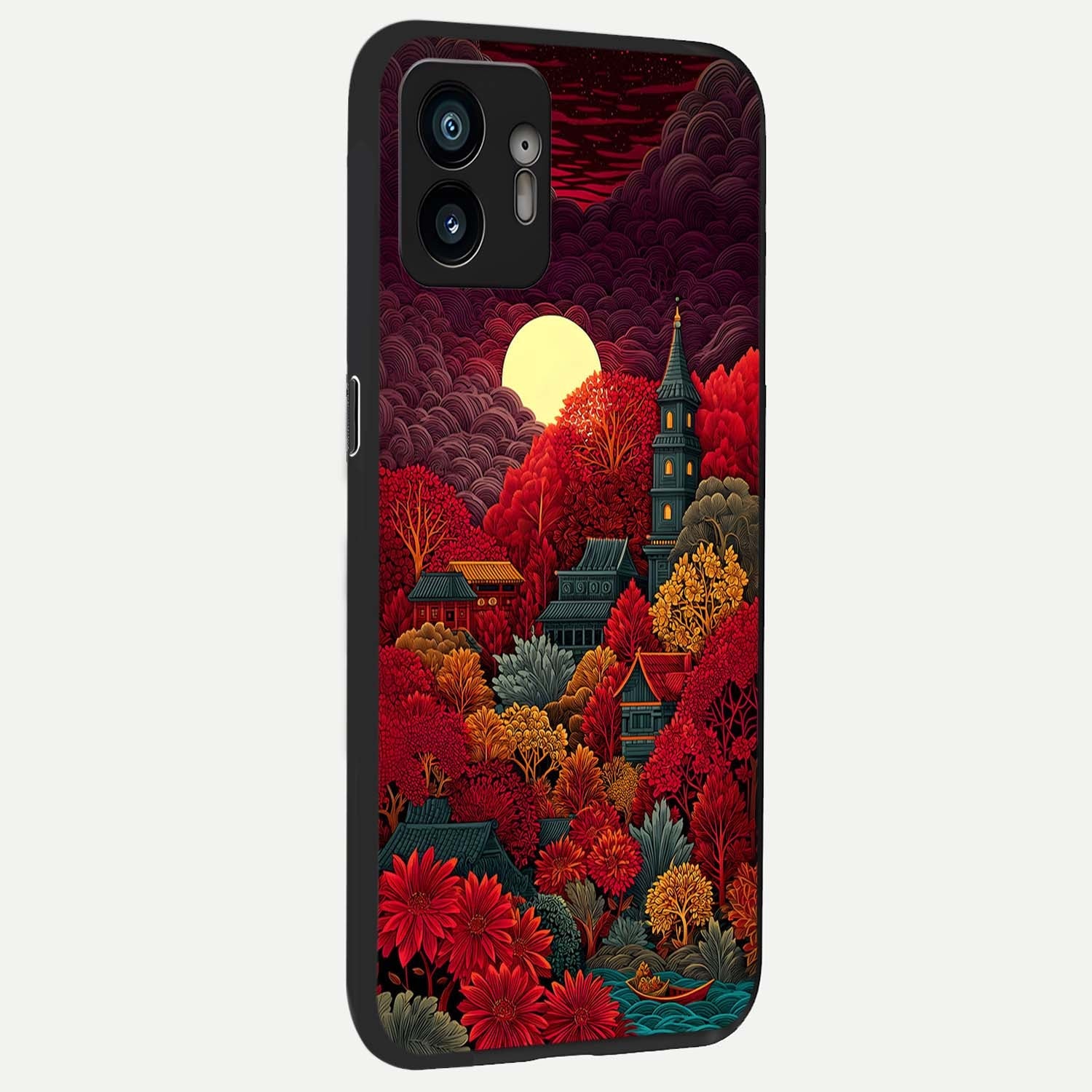  Scarlet Autumn Temple back cover For Nothing Phone 2 slim fit glass case with vibrant aesthetic design