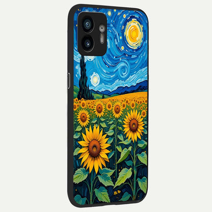  Starry Sunflower Dreams back cover For Nothing Phone 2 slim fit glass case with vibrant aesthetic design