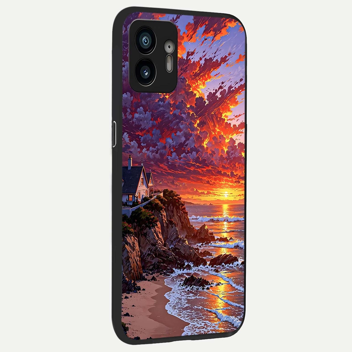  Sunset House By Sea back cover For Nothing Phone 2 slim fit glass case with vibrant aesthetic design