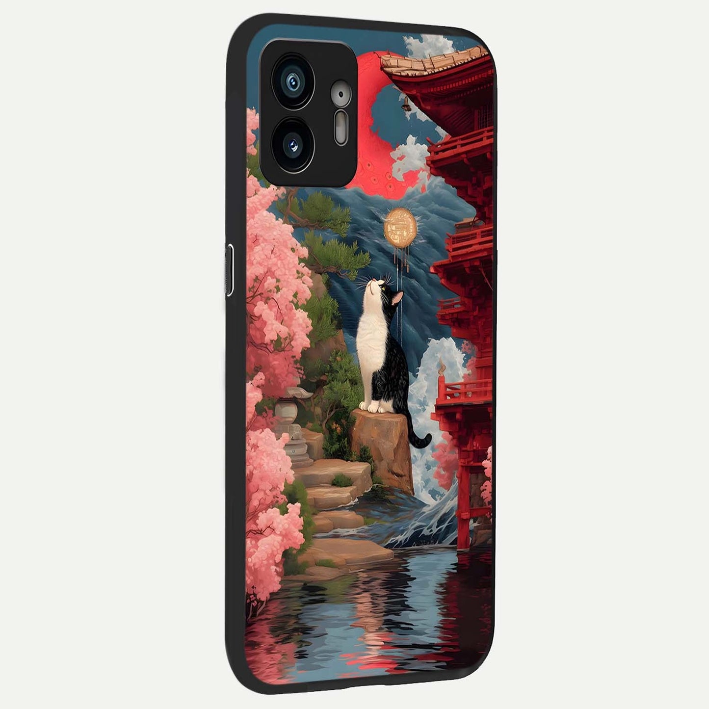  Temple Cat Scenery back cover For Nothing Phone 2 slim fit glass case with vibrant aesthetic design
