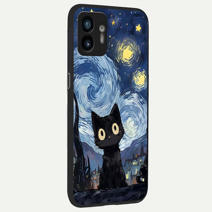  Van Gogh Cat back cover For Nothing Phone 2 slim fit glass case with vibrant aesthetic design