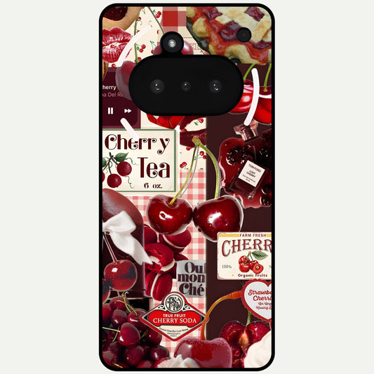  Aesthetic Cherry Tea Glass Case For Nothing Phone 3A back cover – full design glossy printed glass finish