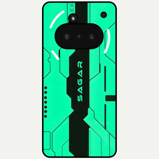  Aqua Tech CYBERPUNK Custom Name Glass Case For Nothing Phone 3A back cover – full design glossy printed glass finish